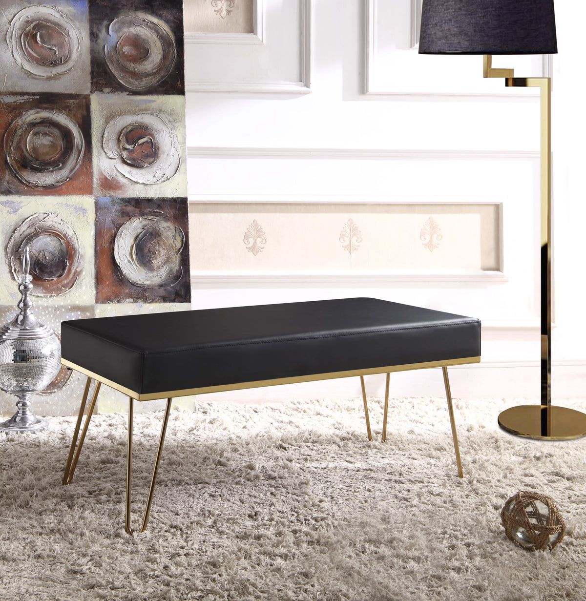 Black PU Leather Upholstered Bench L413