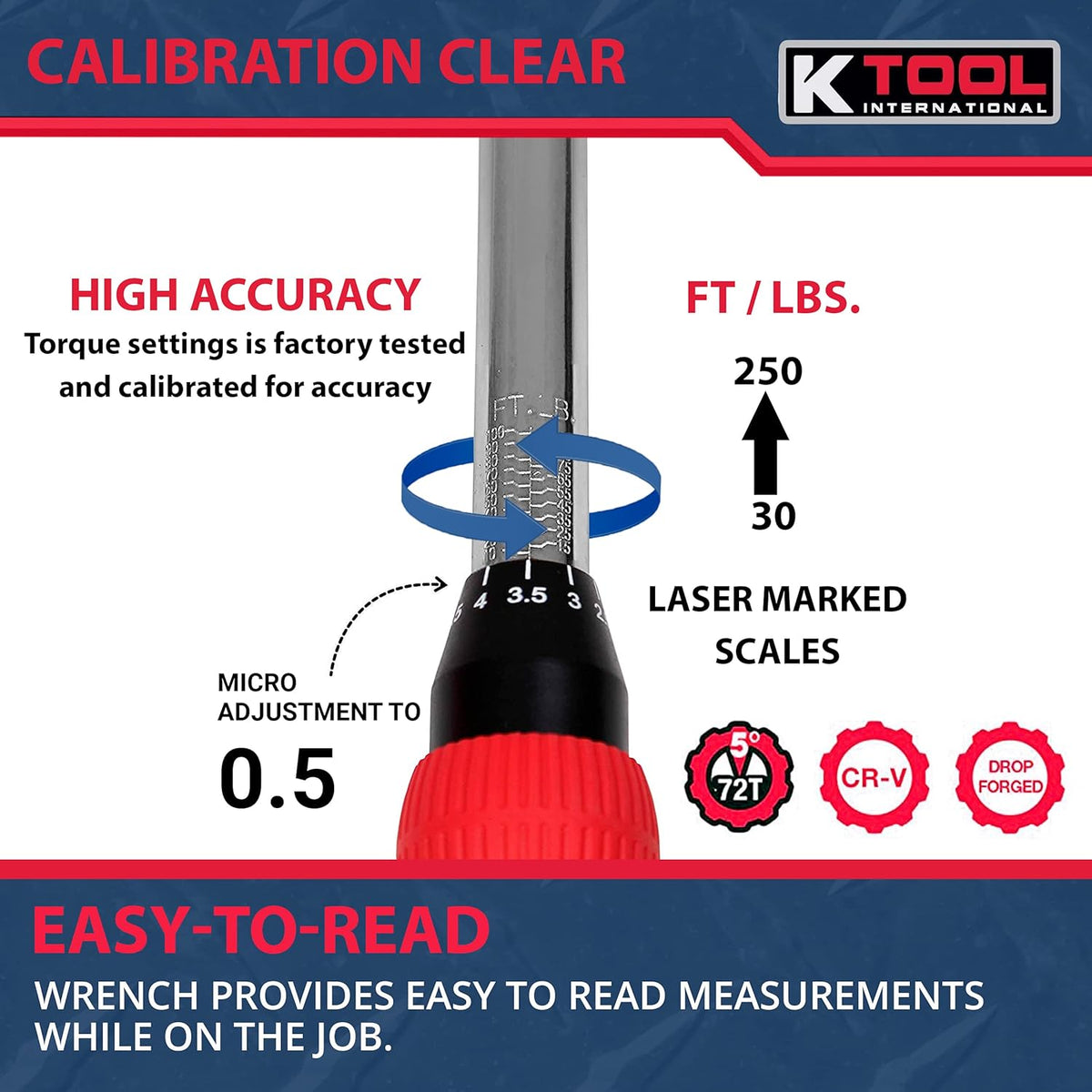 3/8 Drive Click Style Long Torque Wrench, 10-100 feet/lbs. Capacity, 16-1/4 Long H22143