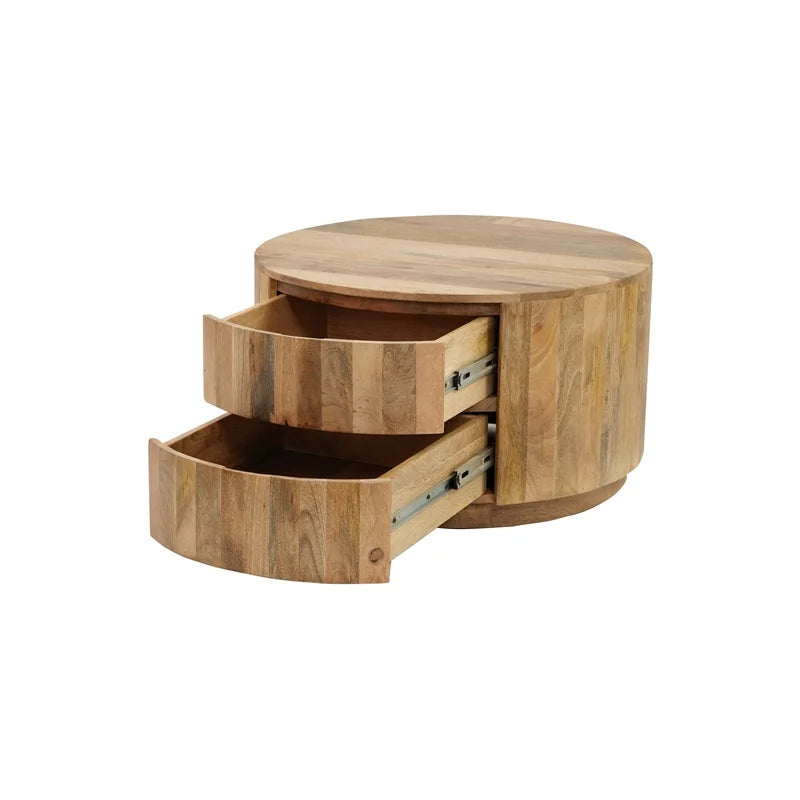 Brown 2-Drawer Round Wood Coffee Table K16700