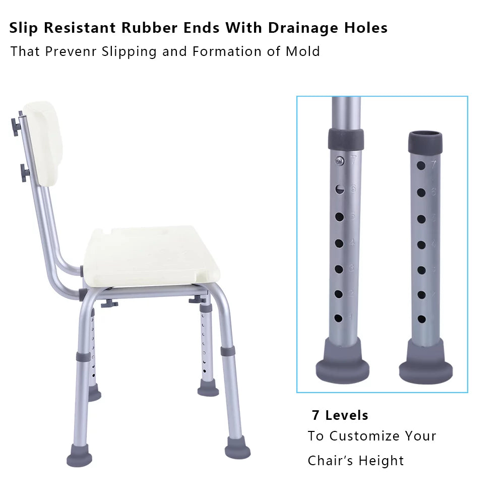 Adjustable Shower Chair Seat Bench with Removable Back U42731