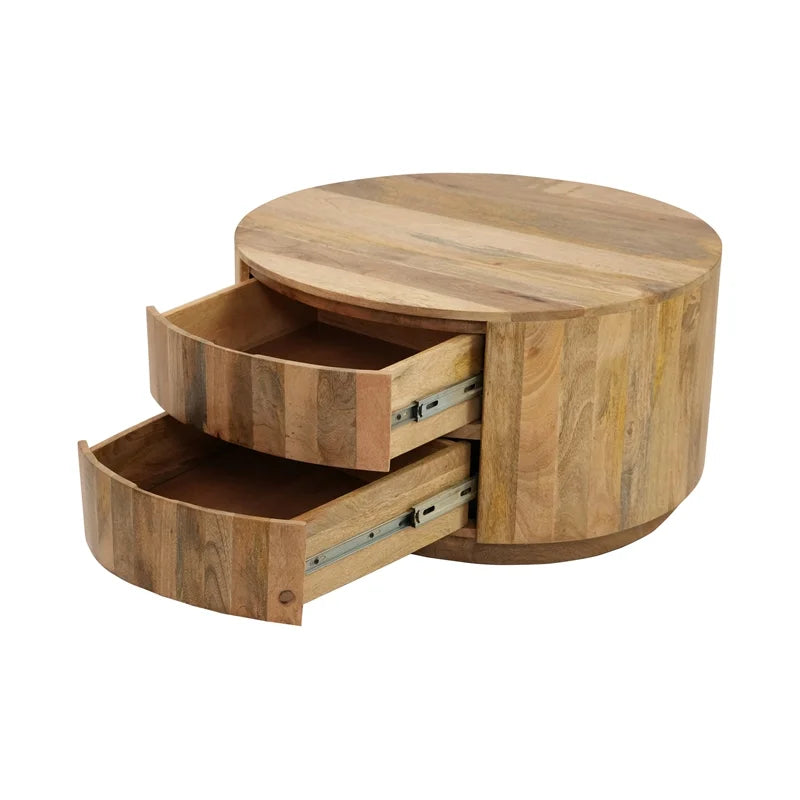 Brown 2-Drawer Round Wood Coffee Table K16700