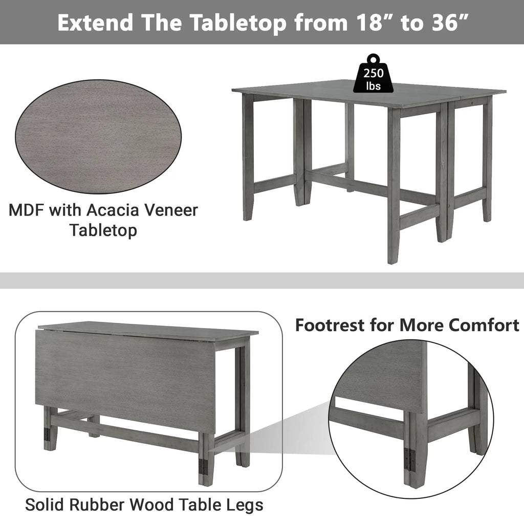 Gray Extendable Wood Dining Table with Drop Leaf B726
