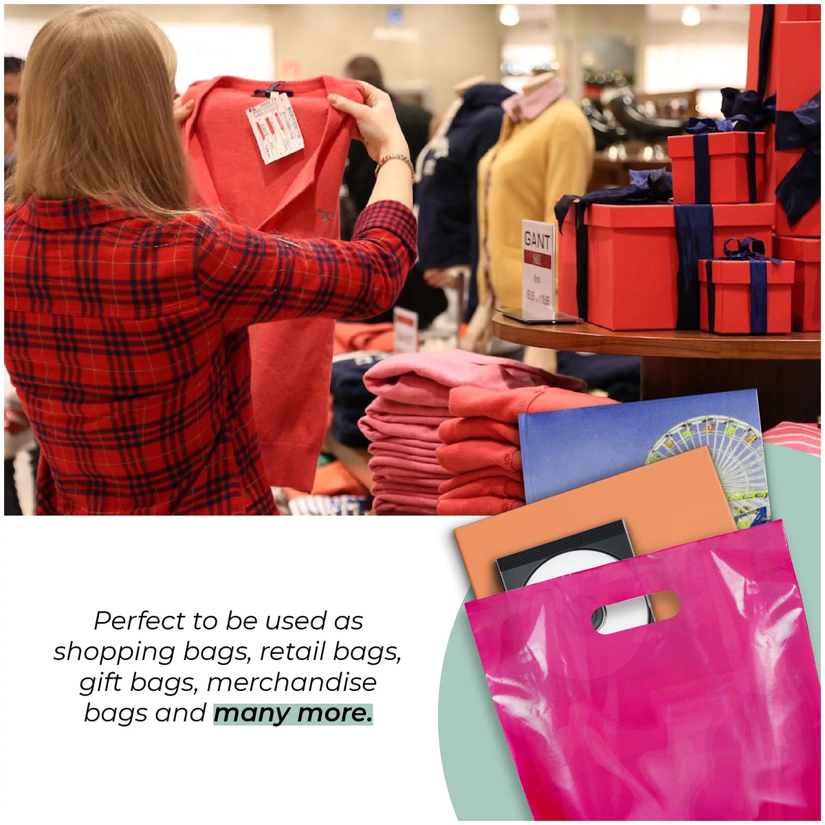 12" x 15" 1.25 mil Pink Glossy Plastic Retail Bags 1000 Pack P946954