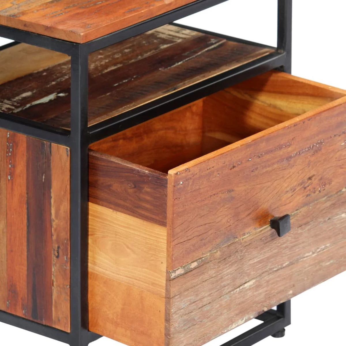 Bedside Cabinet Solid Reclaimed Wood and Steel A6937