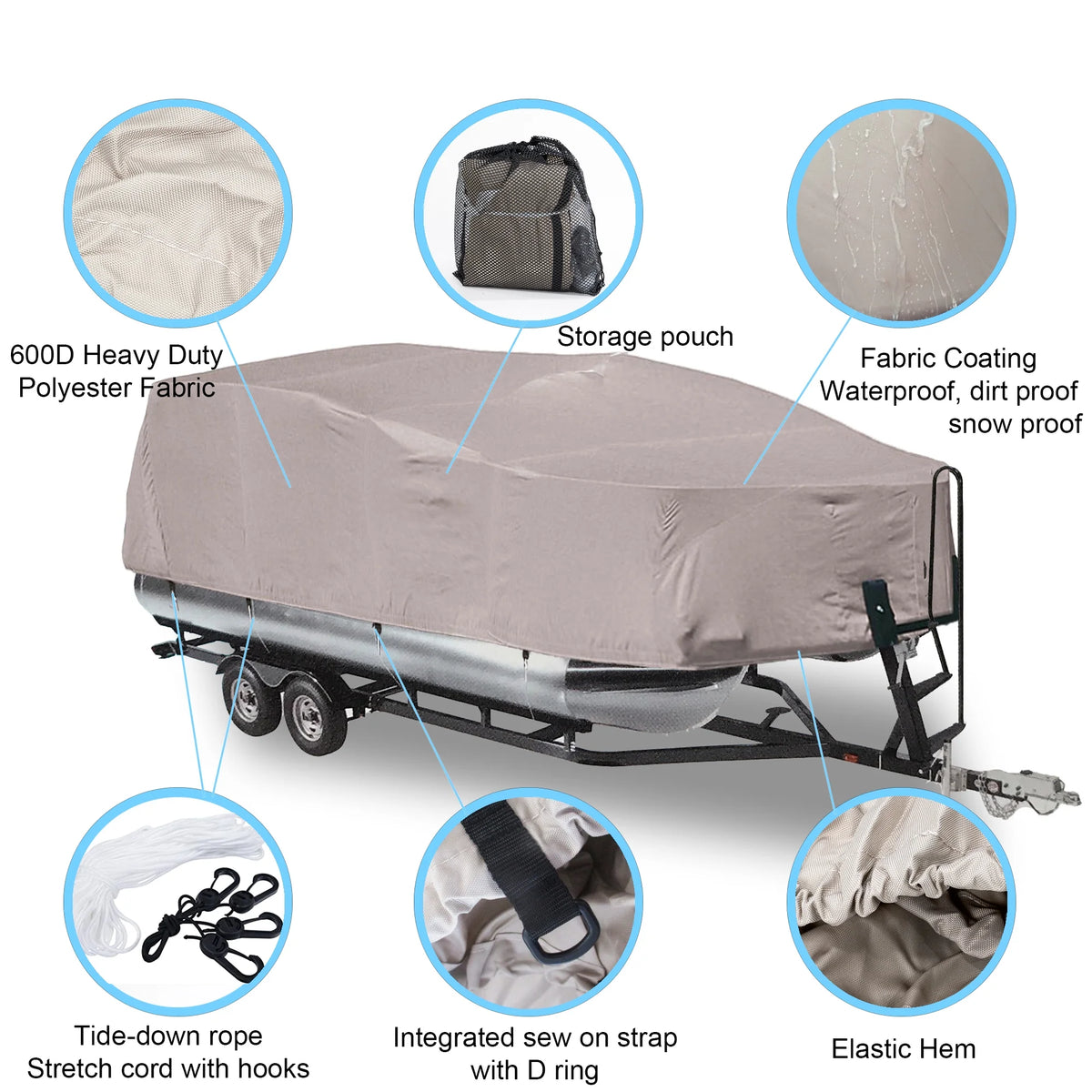 Pontoon Boat Cover 600D Marine Grade Waterproof Q7981