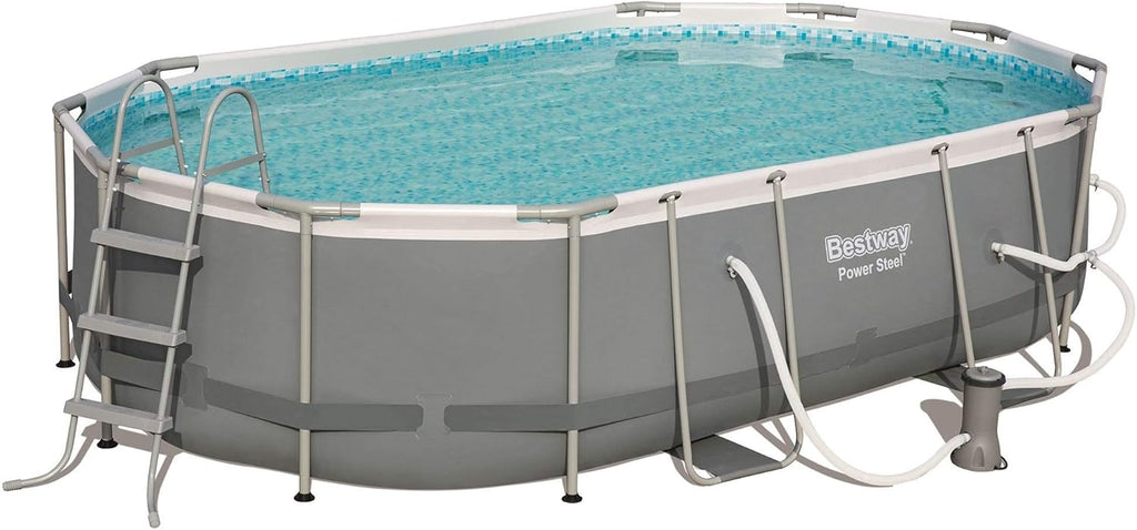 16ft x 10ft x 42in Oval Frame Above Ground Swimming Pool Set with Pump, Ladder, and Cover Q57578