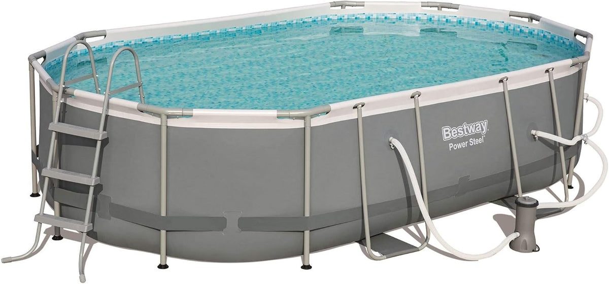 16ft x 10ft x 42in Oval Frame Above Ground Swimming Pool Set with Pump, Ladder, and Cover Q57578