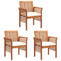 3 Pcs Solid Acacia Wood Garden Dining Chairs with Cushions Q375