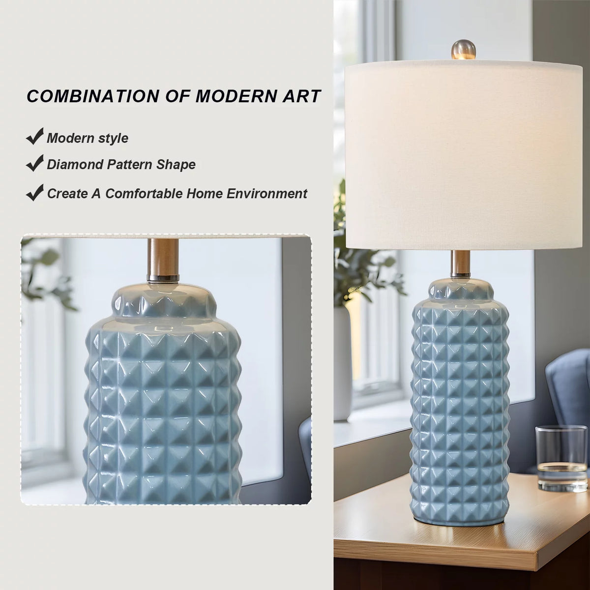 Light Blue 24.5" Ceramic Table Lamp Set of 2 Z18752