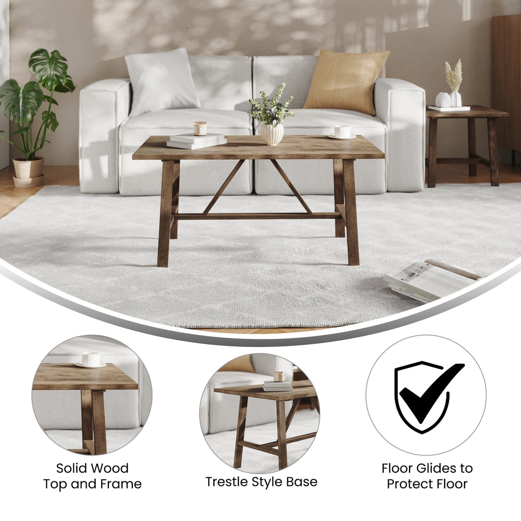 Solid Wood Farmhouse Coffee Table in Rustic Brown C11419