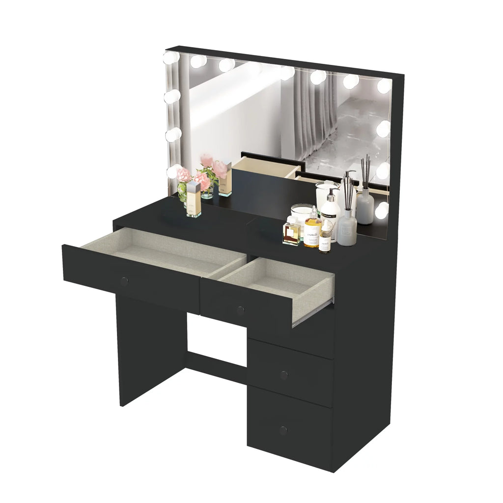 Black Makeup Vanity Table with 5 Drawers I28364