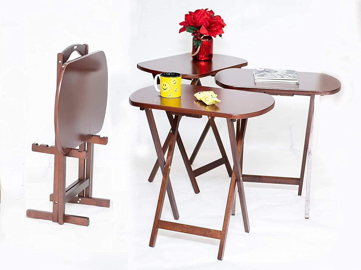 Set of 4 Dark Wooden Folding Snack Tray Tables Z346743