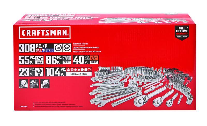 1/4, 3/8 and 1/2 in. Drive Metric and SAE 6 and 12 Point Mechanic's Tool Set 308 pc. R6137
