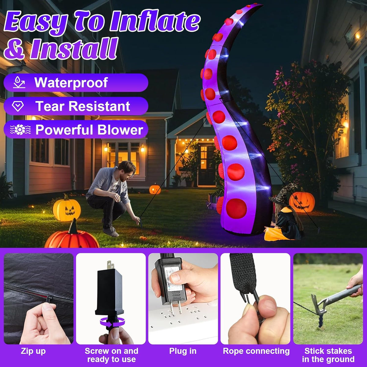 14 FT Huge Halloween Inflatables Octopus Tentacles Built-in LED Lights Inflatable Yard Decoration R2528