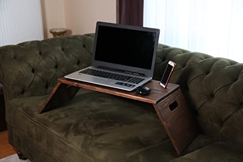 Walnut Wooden Laptop Stand with Phone Holder and Foldable Legs W686