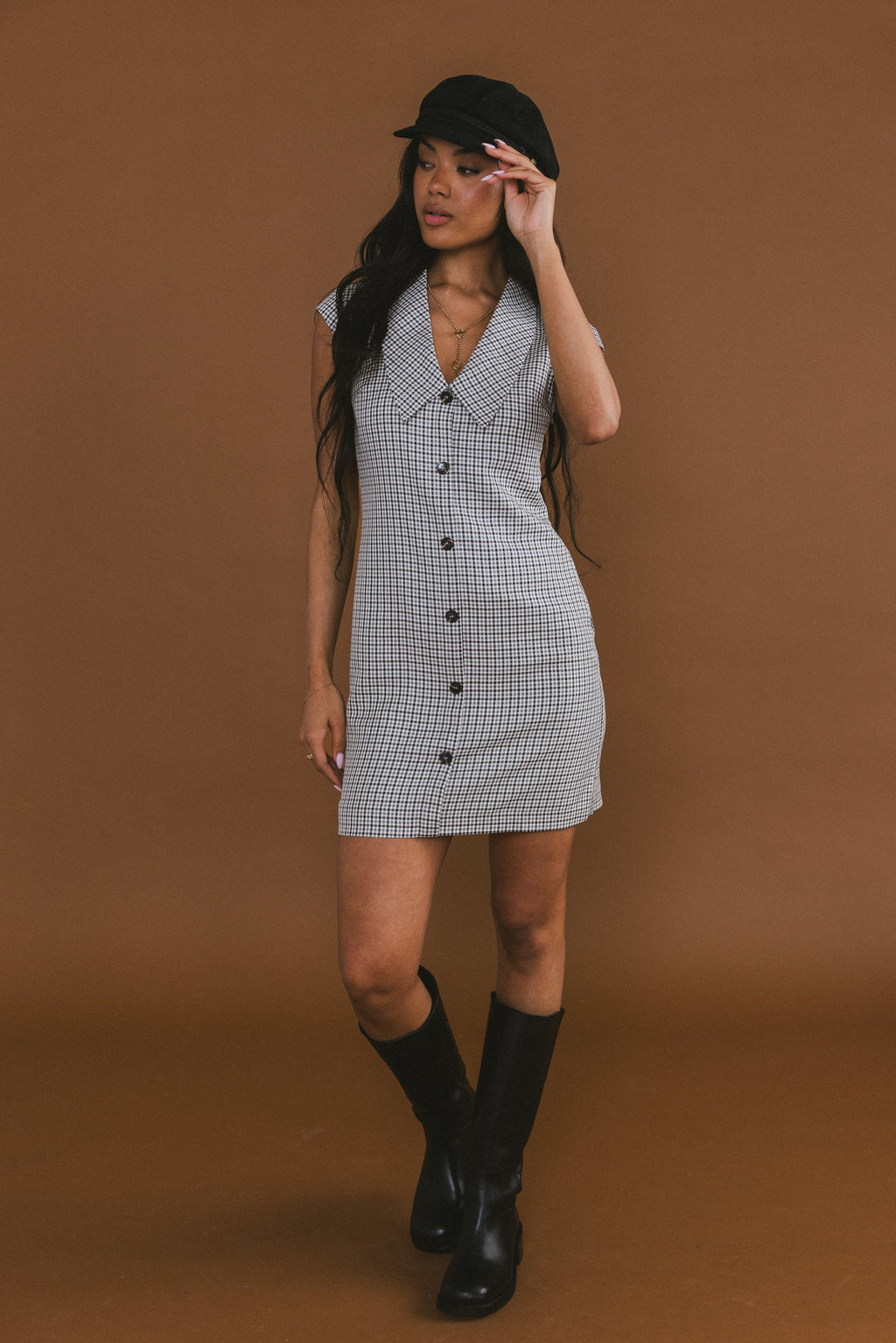 Grey Plaid Mini Dress R759720