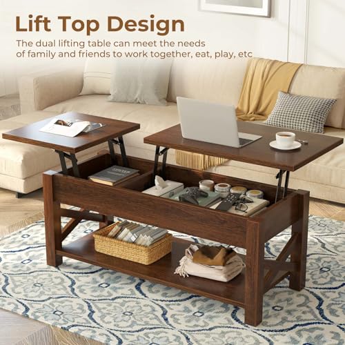 Black 47.2" Lift Top Coffee Table with Hidden Compartment A277532