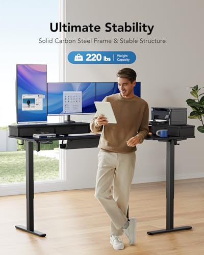 65″ L-Shaped Electric Height Adjustable Standing Desk with 3 Drawers N19463