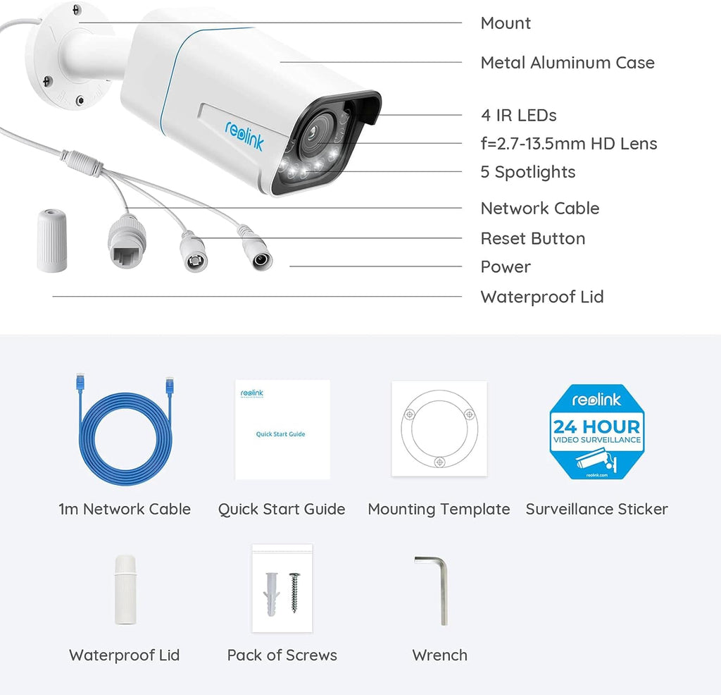 4K IP PoE Security Camera with 5X Optical Zoom and Color Night Vision B180
