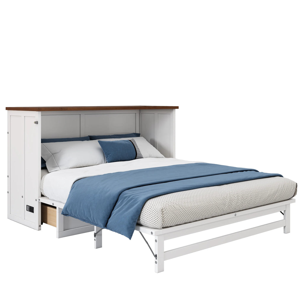 Queen Size Solid Wood Murphy Bed with Storage Drawer T414