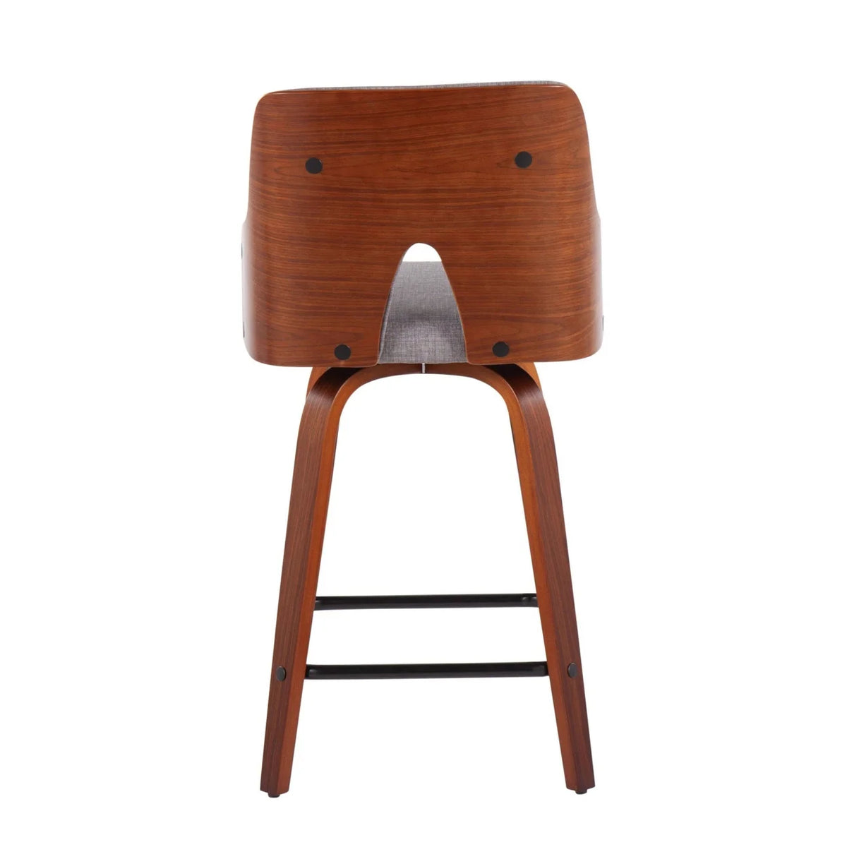 Mid-Century Modern Counter Stool In Walnut And Light Grey Fabric - Set Of 2 H946327