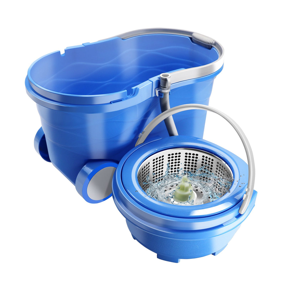 Spin Mop and Bucket System with Wringer, 5 Microfiber Mop Heads Y107464