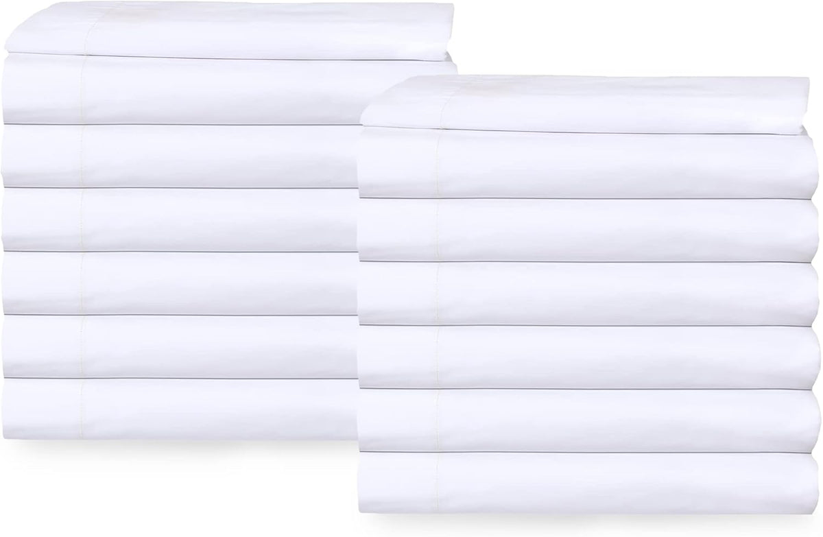 24 Queen Flat Sheets Bright White Percale Hotel Linen T1944