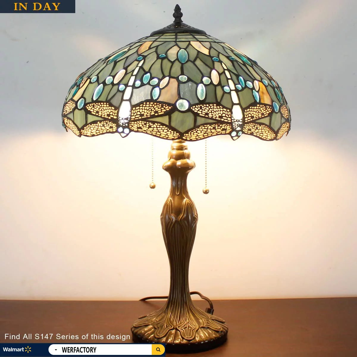 Stained Glass Table Lamp 24" Tall Sea Blue A779