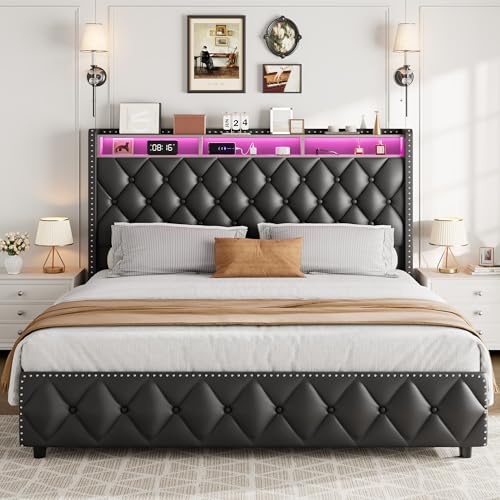 Queen Velvet Upholstered Bed Frame with 4 Storage Drawers, Beige N56921