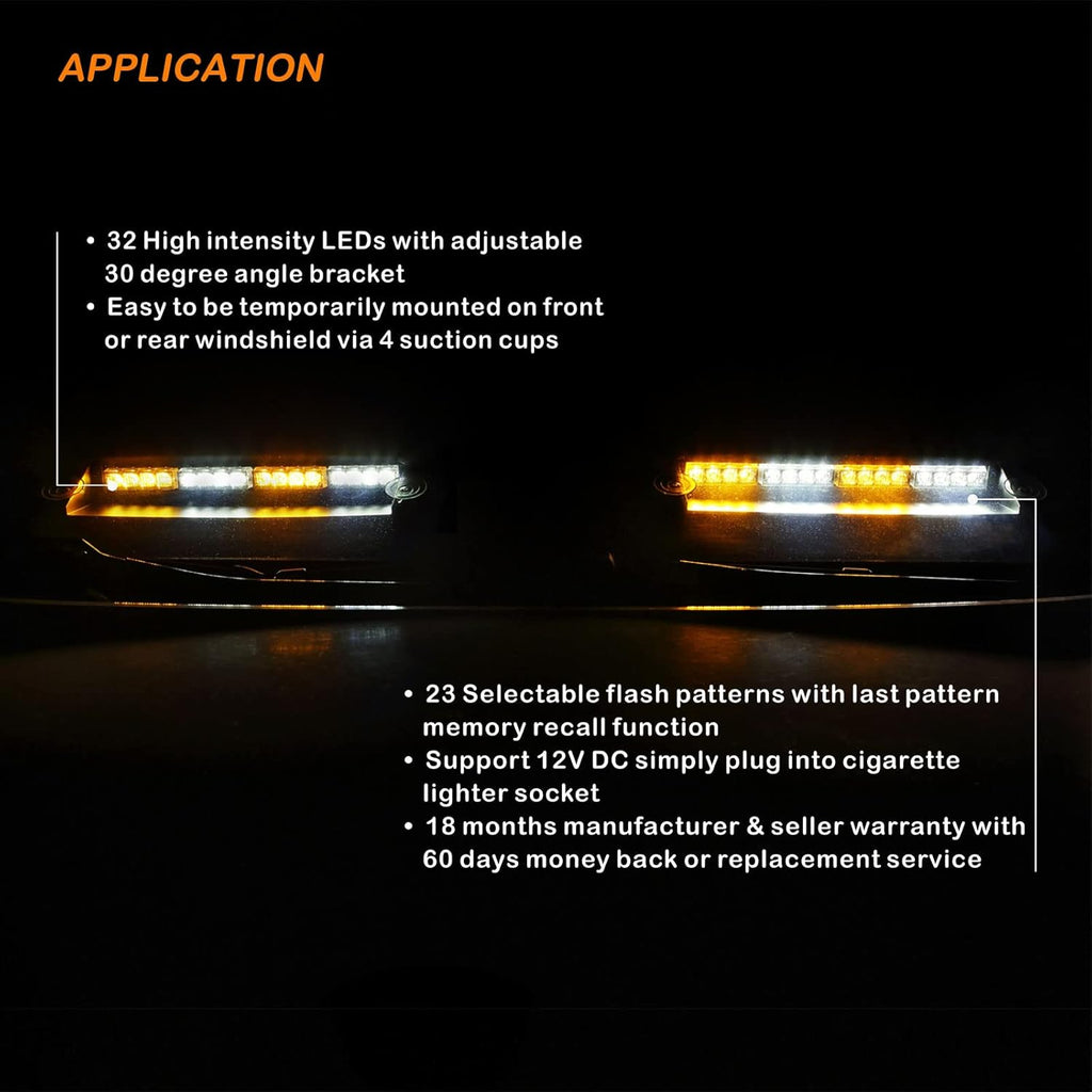 2-in-1 LED Strobe Amber White Emergency Dash Light Bars Pack of 2 Z957999
