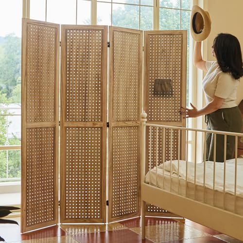 66.9inch Freestanding Folding Pegboard Privacy Screens 4 Panels White S7022