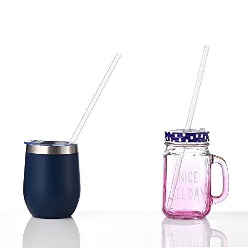 12-Pack Reusable Hard Plastic Clear Straws 10.5 in x 0.3 in with Cleaning Brush I673