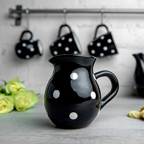 Black and White Polka Dot Large Ceramic 1.7l 60oz 4-6 Cup Teapot Milk Jug Sugar Bowl Set T65228