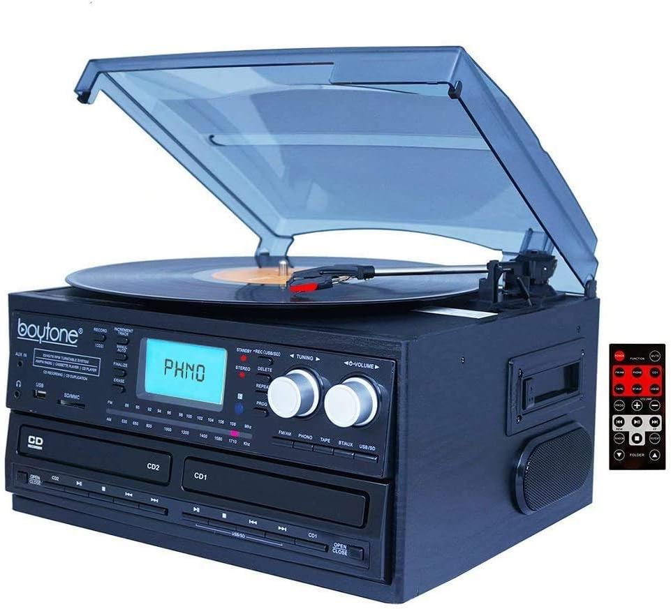 Bluetooth Dual CD Player AM/FM Radio Turntable Record Player with Cassette Player P944240