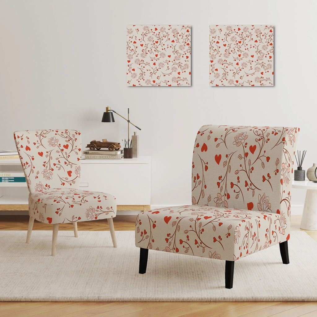 Red Vector Floral Pattern Upholstered Accent Chair and Arm Chair X113188