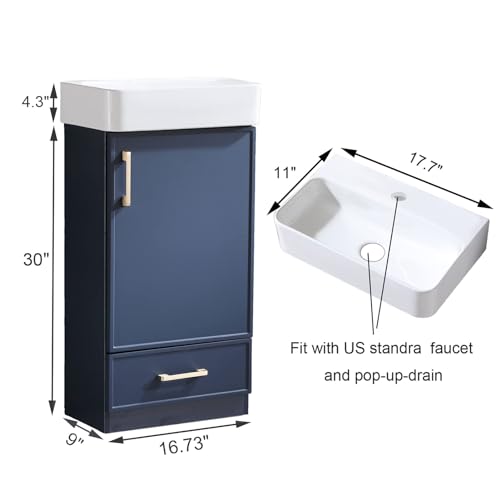 Blue 1 Door 1 Drawer Bathroom Vanity with Sink O457313
