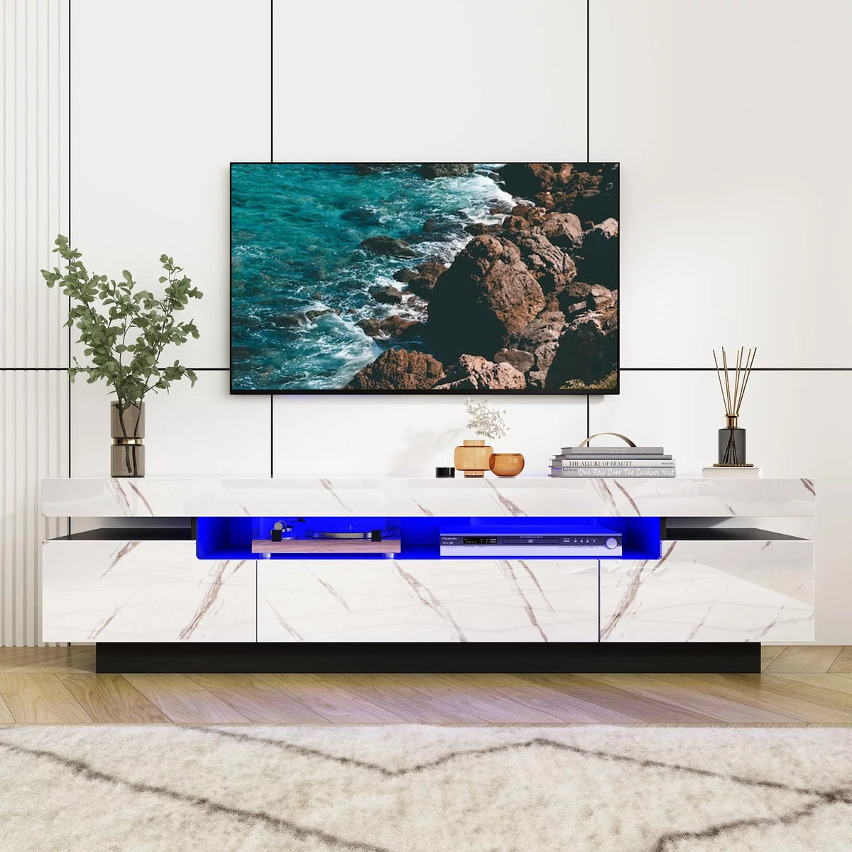 White High Gloss LED TV Stand with Storage B863955