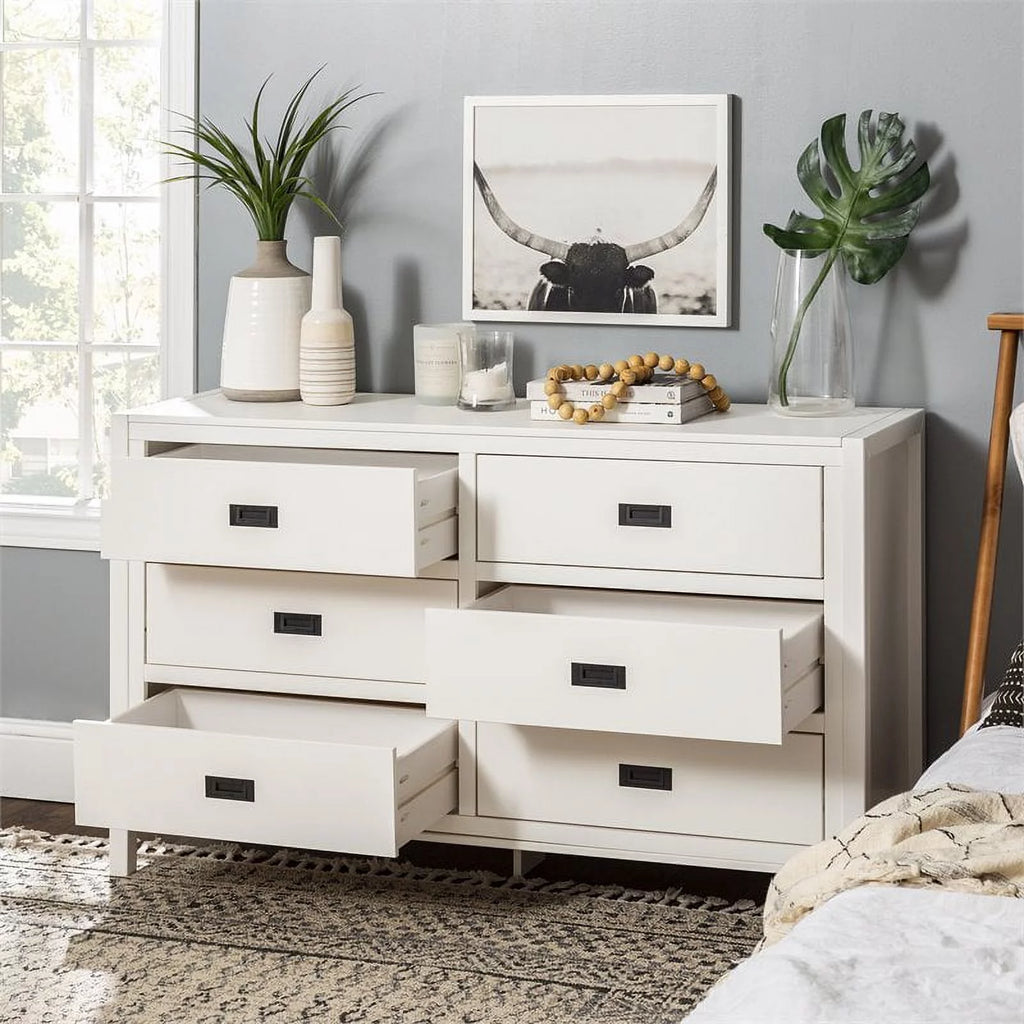 White 6-Drawer Solid Wood Dresser F488445