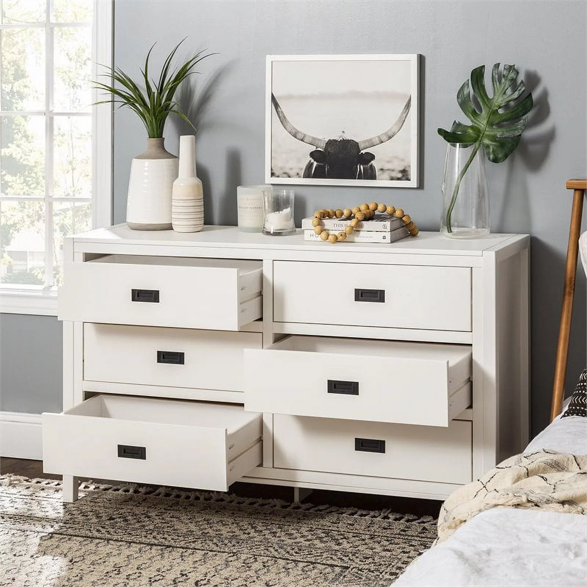 White 6-Drawer Solid Wood Dresser F488445