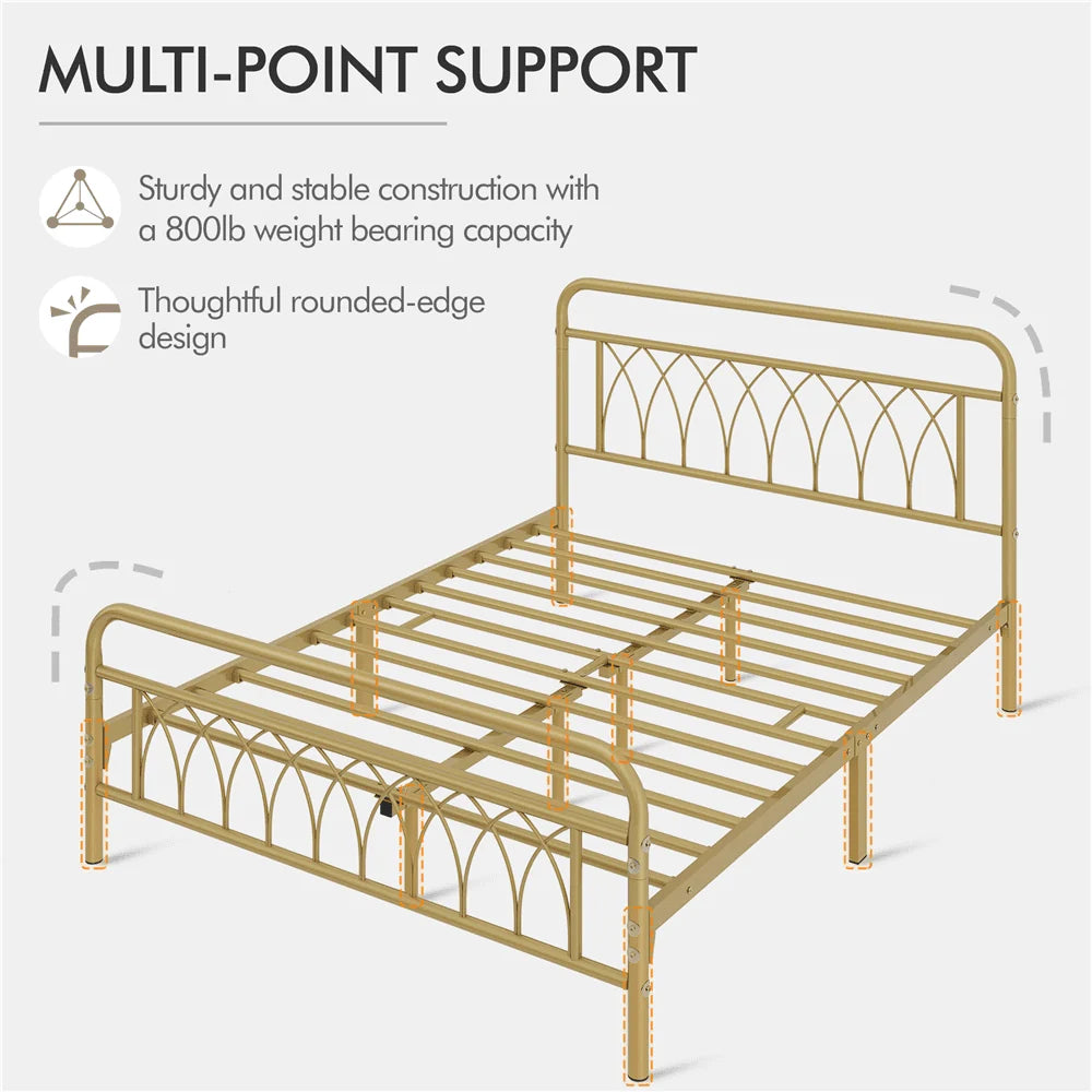Black Metal Platform Bed Frame with Headboard and Footboard P7411