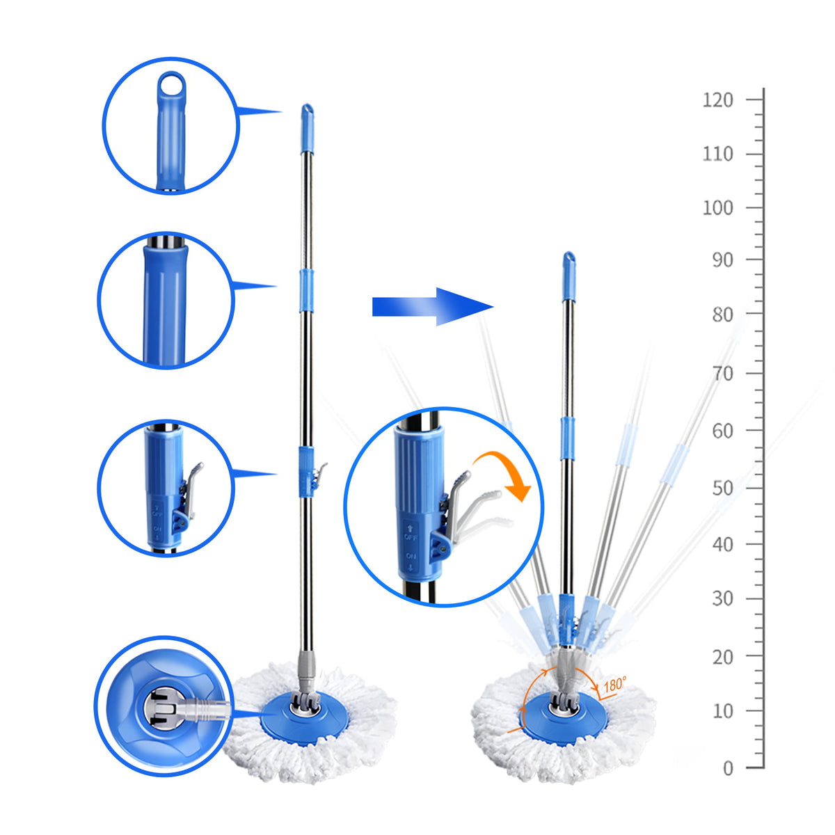 Spin Mop and Bucket System with Wringer, 5 Microfiber Mop Heads Y107464