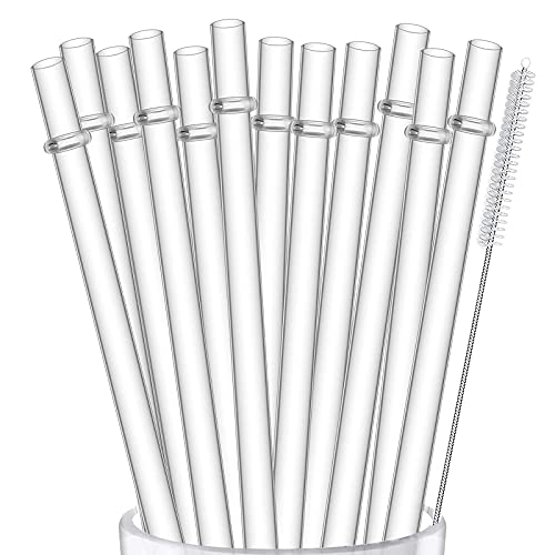12-Pack Reusable Hard Plastic Clear Straws 10.5 in x 0.3 in with Cleaning Brush I673