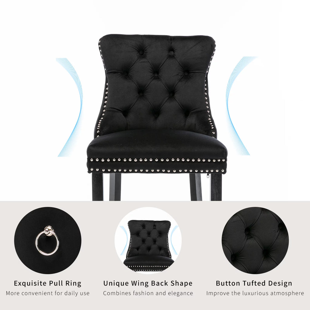 Black Velvet Upholstered Bar Stools Set of 4 P7118