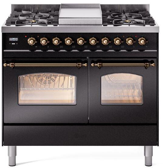 40 Dual Fuel Propane Gas Range in Black with Bronze Trim A570