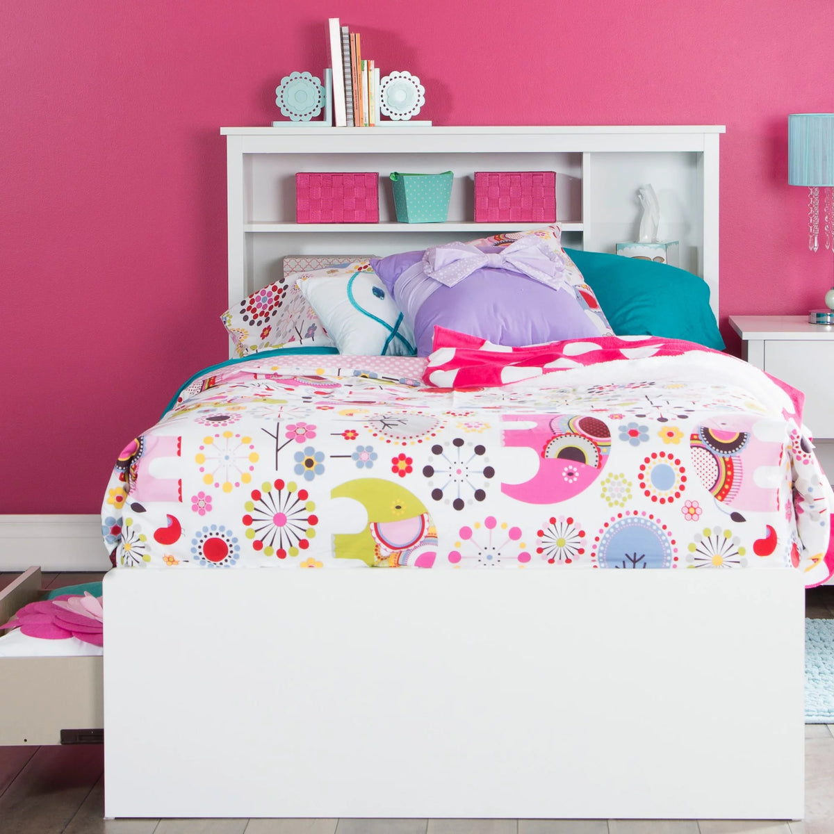 Twin Pure White Bed with Bookcase Headboard W392339