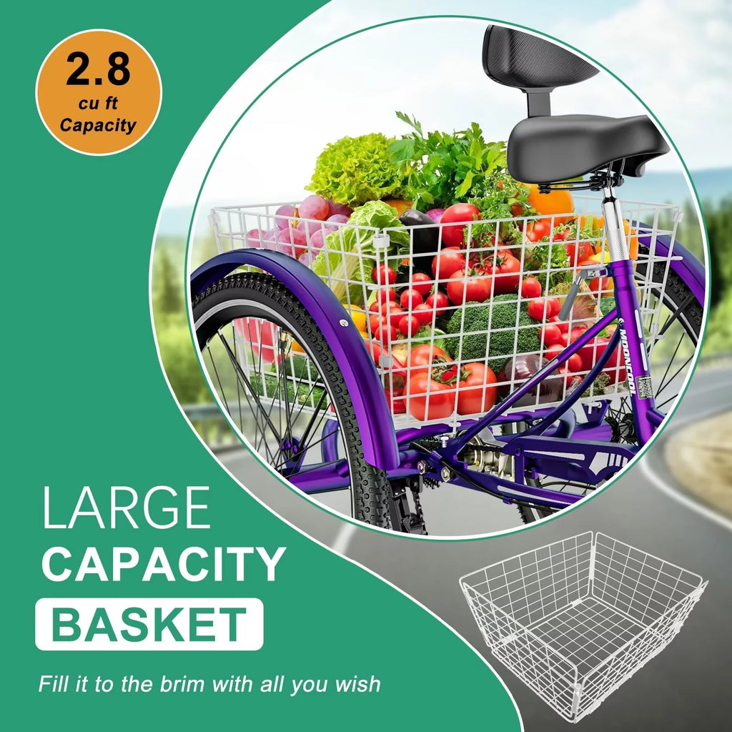 Cyan 26 inch 7-Speed Adult Tricycle with Basket A98222