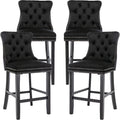 Black Velvet Upholstered Bar Stools Set of 4 P7118