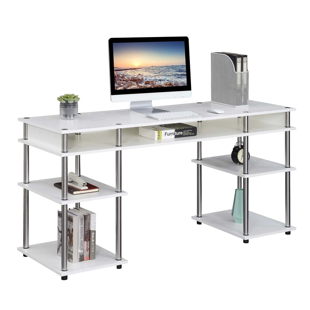White 60-inch Student Desk with Shelves A13565