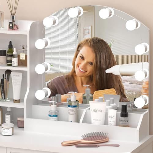 White Makeup Vanity Desk with Lights and Charging Station U347