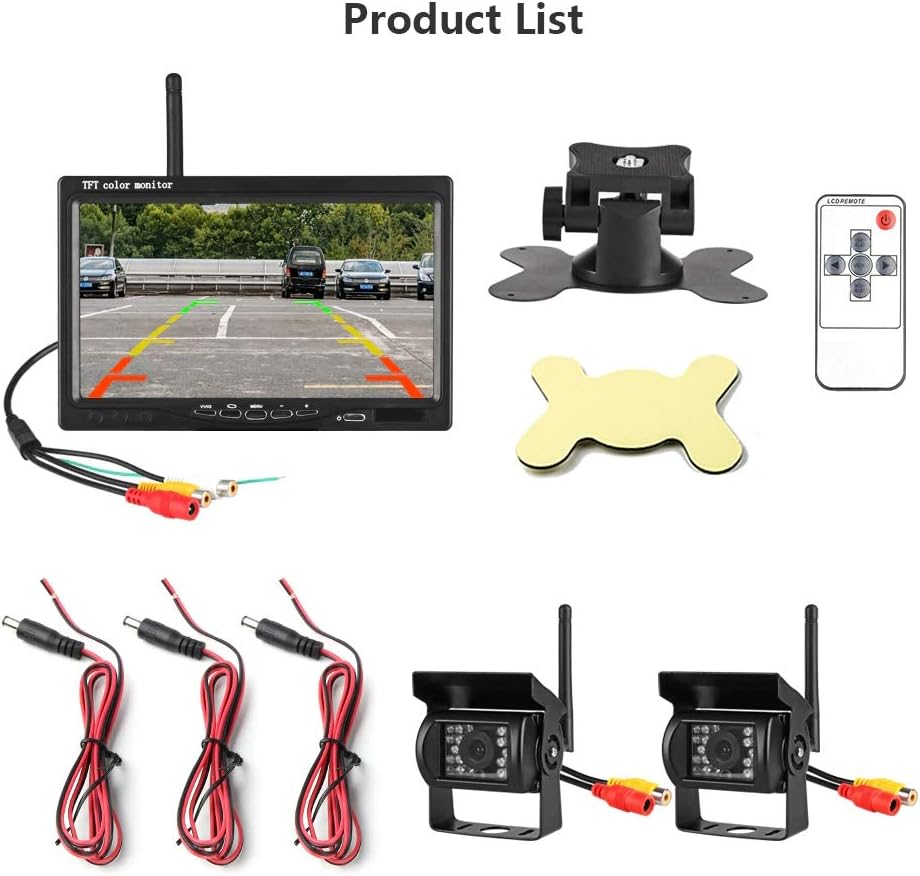 2pcs Wireless Vehicle Backup Cameras with 7 Monitor F9362